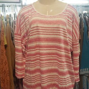 Velvet by Graham and Spencer Pink and White Striped Top NWOT XL